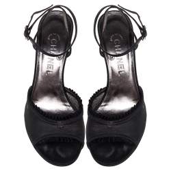 Chanel Black Mesh And Satin CC Open Toe Ankle Wrap Sandals Size 40