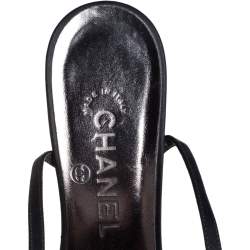 Chanel Black Mesh And Satin CC Open Toe Ankle Wrap Sandals Size 40