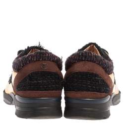 Chanel Multicolor Tweed, Suede and Metallic Leather Lace Up Sneakers Size 38