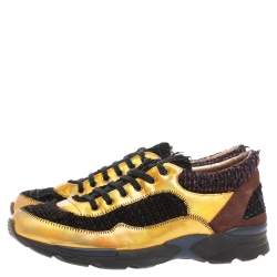 Chanel Multicolor Tweed, Suede and Metallic Leather Lace Up Sneakers Size 38