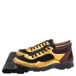 Chanel Multicolor Tweed, Suede and Metallic Leather Lace Up Sneakers Size 38