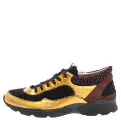 Chanel Multicolor Tweed, Suede and Metallic Leather Lace Up Sneakers Size 38