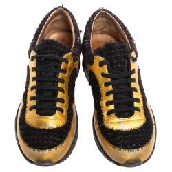 Chanel Multicolor Tweed, Suede and Metallic Leather Lace Up Sneakers Size 38