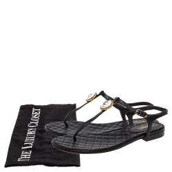 Pre Owned Chanel Black Leather CC Thong Flat Sandals Size 41.5