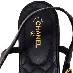 Pre Owned Chanel Black Leather CC Thong Flat Sandals Size 41.5