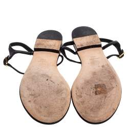 Pre Owned Chanel Black Leather CC Thong Flat Sandals Size 41.5