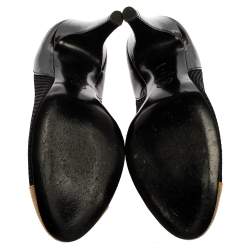 Pre Owned Chanel Black/Gold Patent Leather and Mesh Cap Toe Pumps Size 39