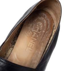 Pre Owned Chanel Black Leather CC Cap Toe Espadrille Flats Size 36