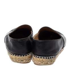 Pre Owned Chanel Black Leather CC Cap Toe Espadrille Flats Size 36