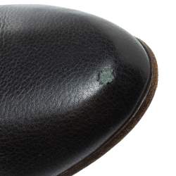 Chanel Black Leather Round Toe Block Heel High Boots Size 39