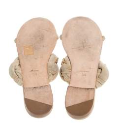 مملوكة مسبقًا صندل فلات شانيل مزخرف سلسلة جلد و سويدي بيج مقاس 39