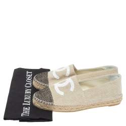 مملوكة مسبقًا Chanel Beige Canvas Sequins CC Cap Toe Espadrille Flats Size 39