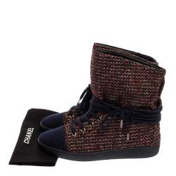 Chanel Multicolor Tweed Fabric Lace Up Ankle Boots Size 39