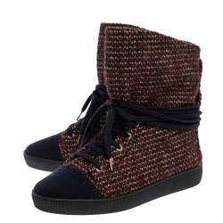 Chanel Multicolor Tweed Fabric Lace Up Ankle Boots Size 39