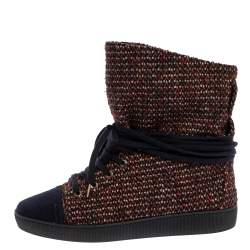 Chanel Multicolor Tweed Fabric Lace Up Ankle Boots Size 39