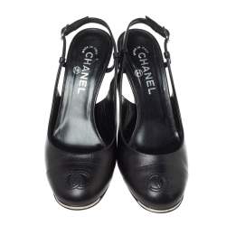 Pre Owned صندل شانيل CC جلد أسود بحزام خلفي مقاس 39.5