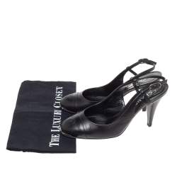 Pre Owned صندل شانيل CC جلد أسود بحزام خلفي مقاس 39.5