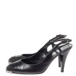 Pre Owned صندل شانيل CC جلد أسود بحزام خلفي مقاس 39.5