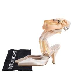 Chanel Ivory Satin And Pastel Ombre Chiffon Ankle Wrap Pointed Toe Sandals Size 38