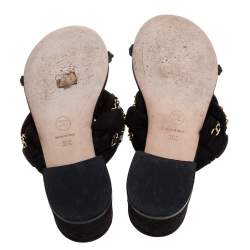 Pre Owned Chanel Black Suede Braided Chain Embellished Slide Sandals Size 39