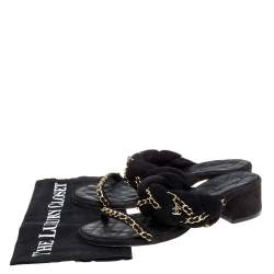Pre Owned Chanel Black Suede Braided Chain Embellished Slide Sandals Size 39