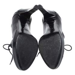 Chanel Black Leather And Patent Cap Toe Lace Up Platform Ankle Boots Size 38