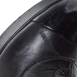 Chanel Black Leather And Patent Cap Toe Lace Up Platform Ankle Boots Size 38