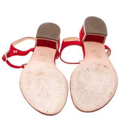 Pre Owned Chanel Red Suede T Strap Thong Sandals Size 38.5