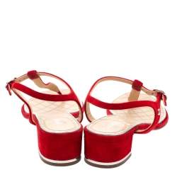 Pre Owned Chanel Red Suede T Strap Thong Sandals Size 38.5