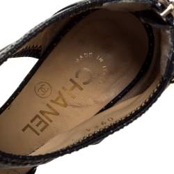 Chanel Black Leather Metallic Polka Dot Peep Toe Sandals Size 36 