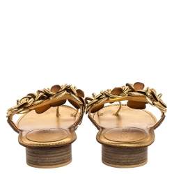 Pre Owned حذاء فلات شانيل جلد ذهبي لامع ذهبي ميتاليك مقاس 40