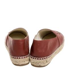 Pre Owned Chanel Copper Brown Leather CC Cap Toe Espadrille Flats Size 39