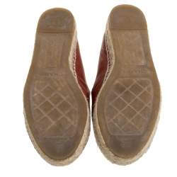 Pre Owned Chanel Copper Brown Leather CC Cap Toe Espadrille Flats Size 39