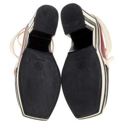 Chanel  Tri Color Leather Ankle Wrap Square Toe Platform Sandal Size 38