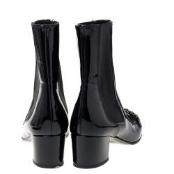Chanel Black Patent Leather Chain Detail Mid Length Boots Size 41