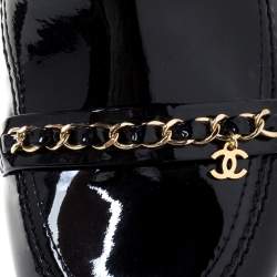Chanel Black Patent Leather Chain Detail Mid Length Boots Size 41