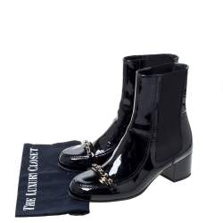 Chanel Black Patent Leather Chain Detail Mid Length Boots Size 41