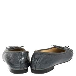 Pre Owned Chanel Metallic Grey Leather Bow Ballet Flats Size 38