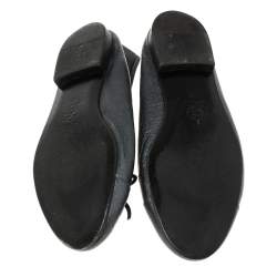 Pre Owned Chanel Metallic Grey Leather Bow Ballet Flats Size 38