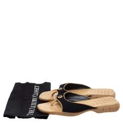 Pre Owned Chanel Black/Beige Fabric and Leather Trim CC Slide Sandals Size 41