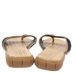 Pre Owned Chanel Black/Beige Fabric and Leather Trim CC Slide Sandals Size 41