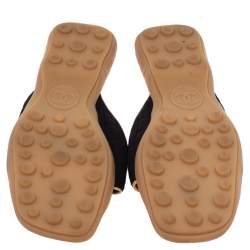 Pre Owned Chanel Black/Beige Fabric and Leather Trim CC Slide Sandals Size 41