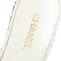 Pre Owned Chanel Navy Blue Patent Leather Chain Detail Slide Flat Sandals Size 40