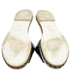 Pre Owned Chanel Navy Blue Patent Leather Chain Detail Slide Flat Sandals Size 40