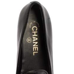 Pre Owned Chanel Black Leather CC Moccasin Loafers Size 38