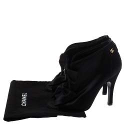 Chanel Black Satin CC Bow Peep Toe Booties Size 36