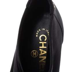 Chanel Black Satin CC Bow Peep Toe Booties Size 36