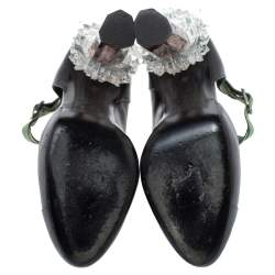 Chanel Ombre Green Leather Crystal Heels Half D'orsay Ankle Boots Size 36