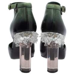 Chanel Ombre Green Leather Crystal Heels Half D'orsay Ankle Boots Size 36