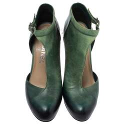 Chanel Ombre Green Leather Crystal Heels Half D'orsay Ankle Boots Size 36